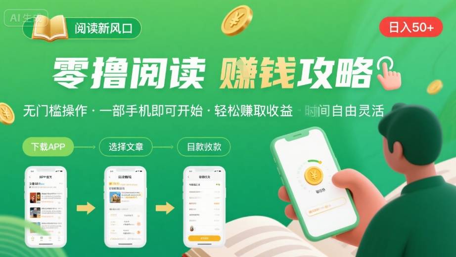 零撸阅读新风口,无门槛轻松挣,一部手机,日入 50-3张【揭秘】
