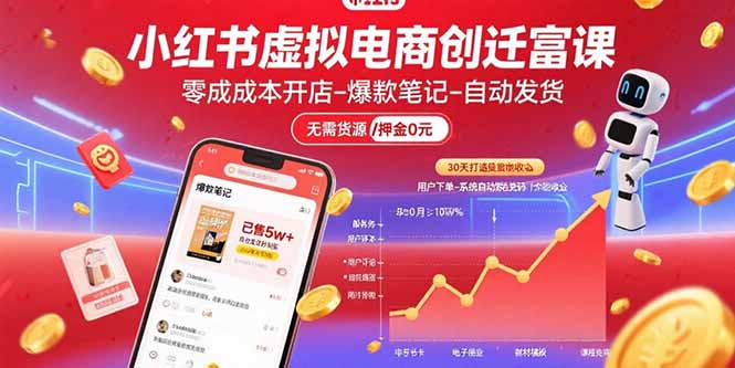 小红书虚拟电商创富课:零成本开店/爆款笔记/自动发货,30天打造被动收入