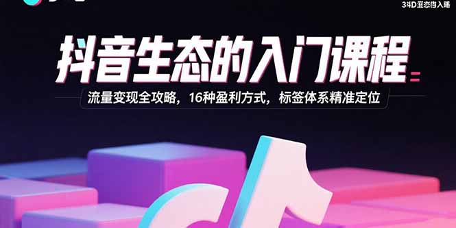 抖音生态的入门课程:流量变现全攻略,16种盈利方式,标签体系精准定位