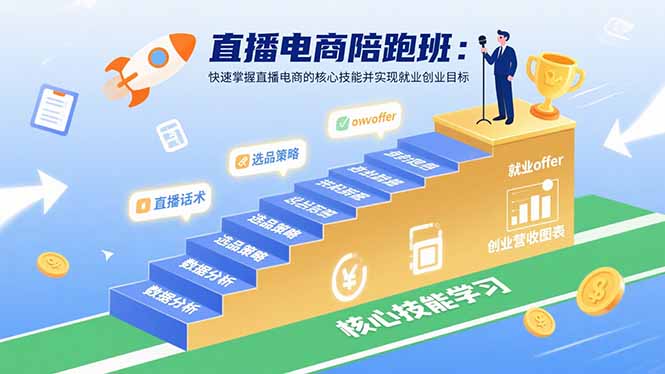 直播电商陪跑班：快速掌握直播电商的核心技能并实现就业/创业目标