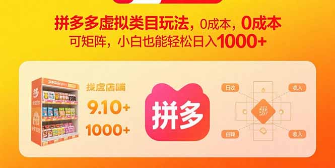 拼多多虚拟类目玩法，0成本，可矩阵，小白也能轻松日入1000+
