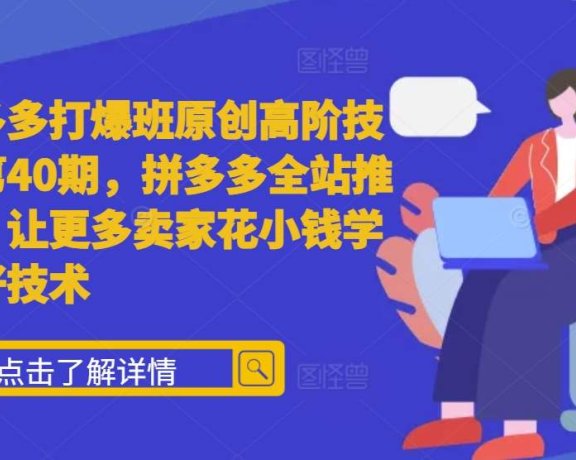 拼多多打爆班原创高阶技术第40期，拼多多全站推广，让更多卖家花小钱学到好技术