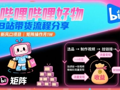 哔哩哔哩好物，B站带货流程分享，新风口项目，矩阵操作月1W