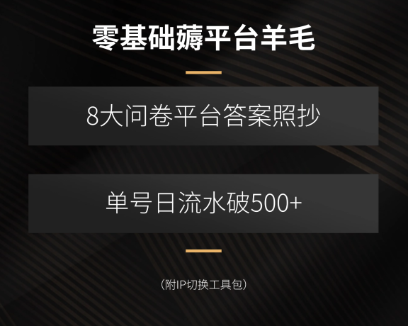 零基础薅平台羊毛，8大问卷平台答案照抄，单号日流水破500+(附IP切换…