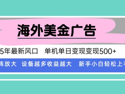 最新海外广告美金，全自动挂机，单机单日500+，可矩阵放大，新手小白轻…