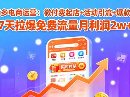 拼多多电商运营：微付费起店+活动引流+爆款打造 7天拉爆免费流量月利润2w+