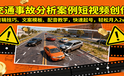 交通事故分析案例短视频创作，剪辑技巧、文案模板、配音教学，快速起号，轻松月入2w+