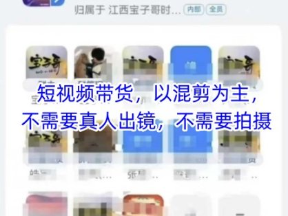 宝子哥头部团队短视频带货，以混剪为主，不需要真人出镜，不需要拍摄【更新9月】